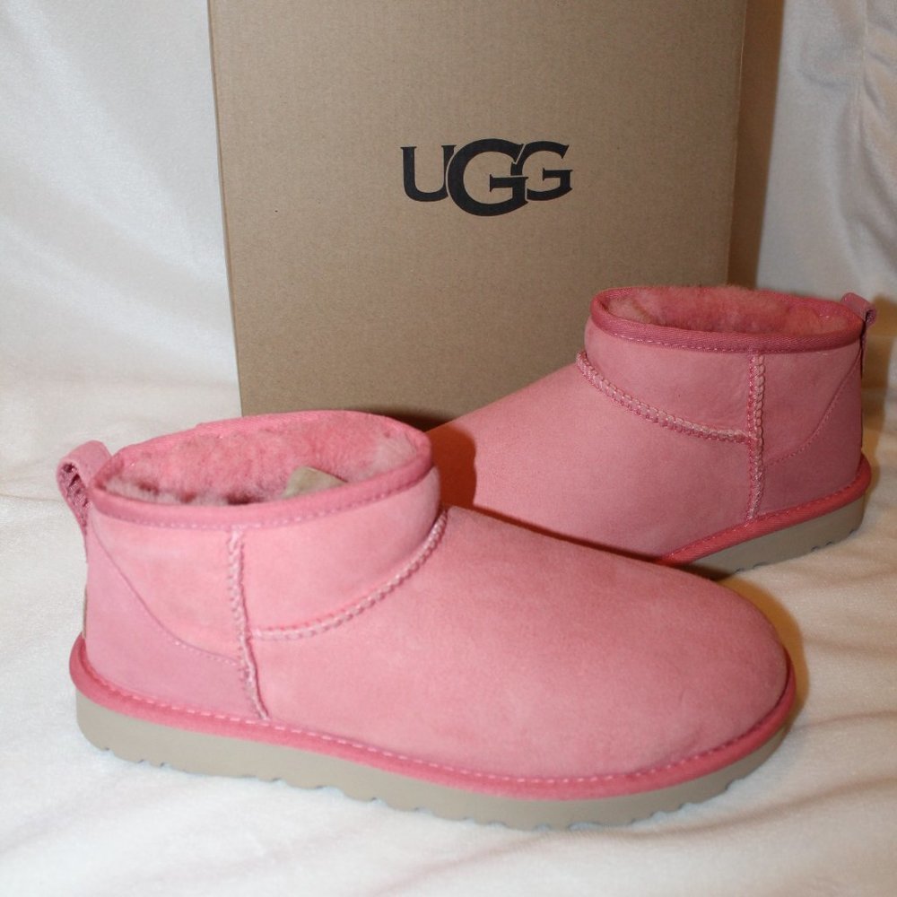 NIB UGG WOMEN'S ULTRA‎ MINI SUEDE SHEARLING LINED BOOTS pink